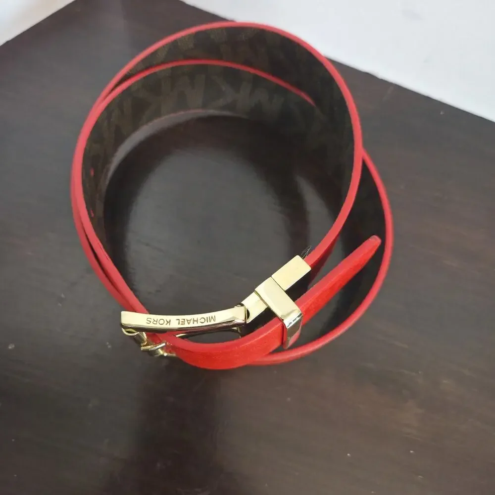 Michael Kors Reversible Belt Brown Red & Gold Leather Gold Buckle.l 36